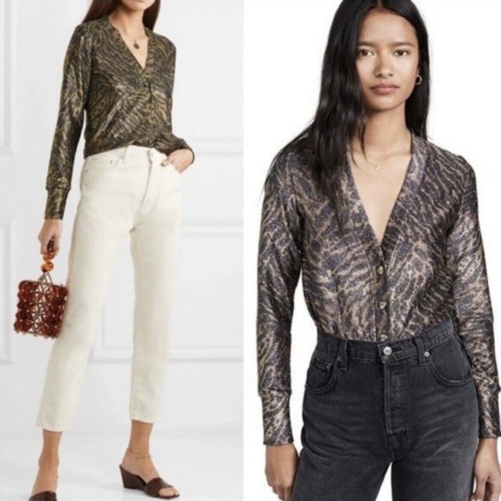 Ganni Lurex Cardigan in Tiger Print - Size 6